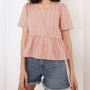Madewell Crossover Peplum Top in Textured Gingham Check-Size M